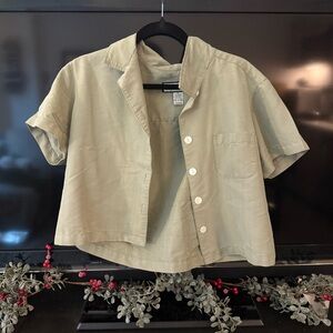 Olive Green Button-Up Shirt | Safari Crop Top